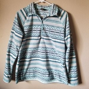 Eddie Bauer Blue Printed Quest Fleece 1/4 Zip Sz L